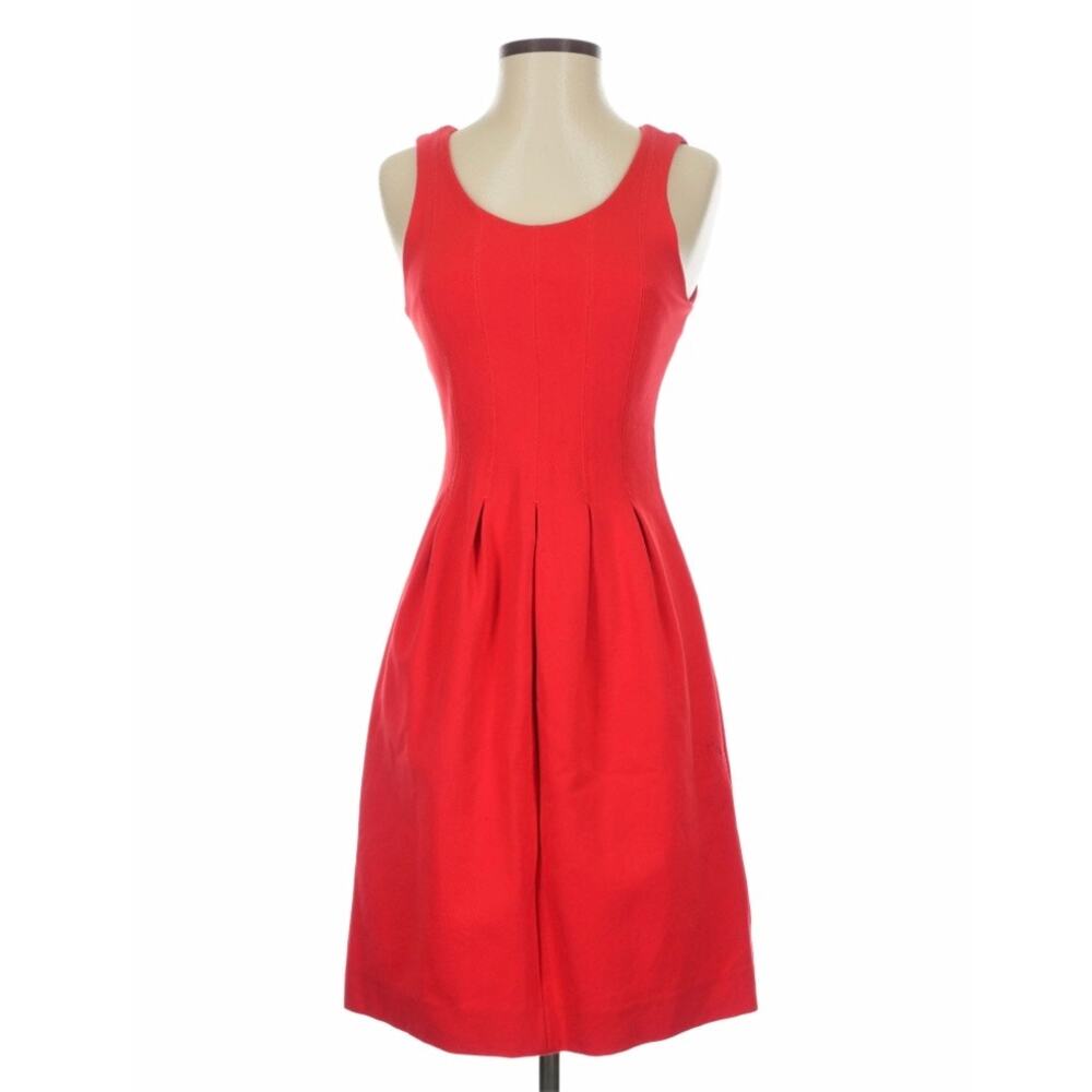 J. CREW | Red Stretch Pleated A-line Dress Exposed Back Ponte Zipper Pockets | 4